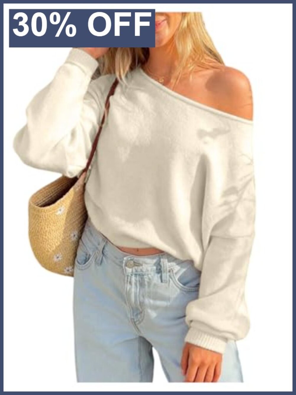 Women's Off Shoulder Long Sleeve Knit Pullover Sweater Loose Fit Fall Top